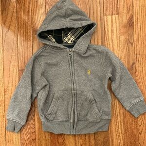 Polo Ralph Lauren Toddler Grey Zip Sweatshirt with Plaid Detail-4/4T